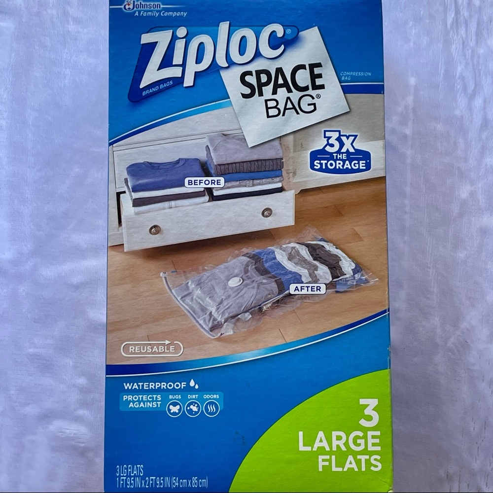 🆕 Ziploc Space Bag - 3 Large Flats